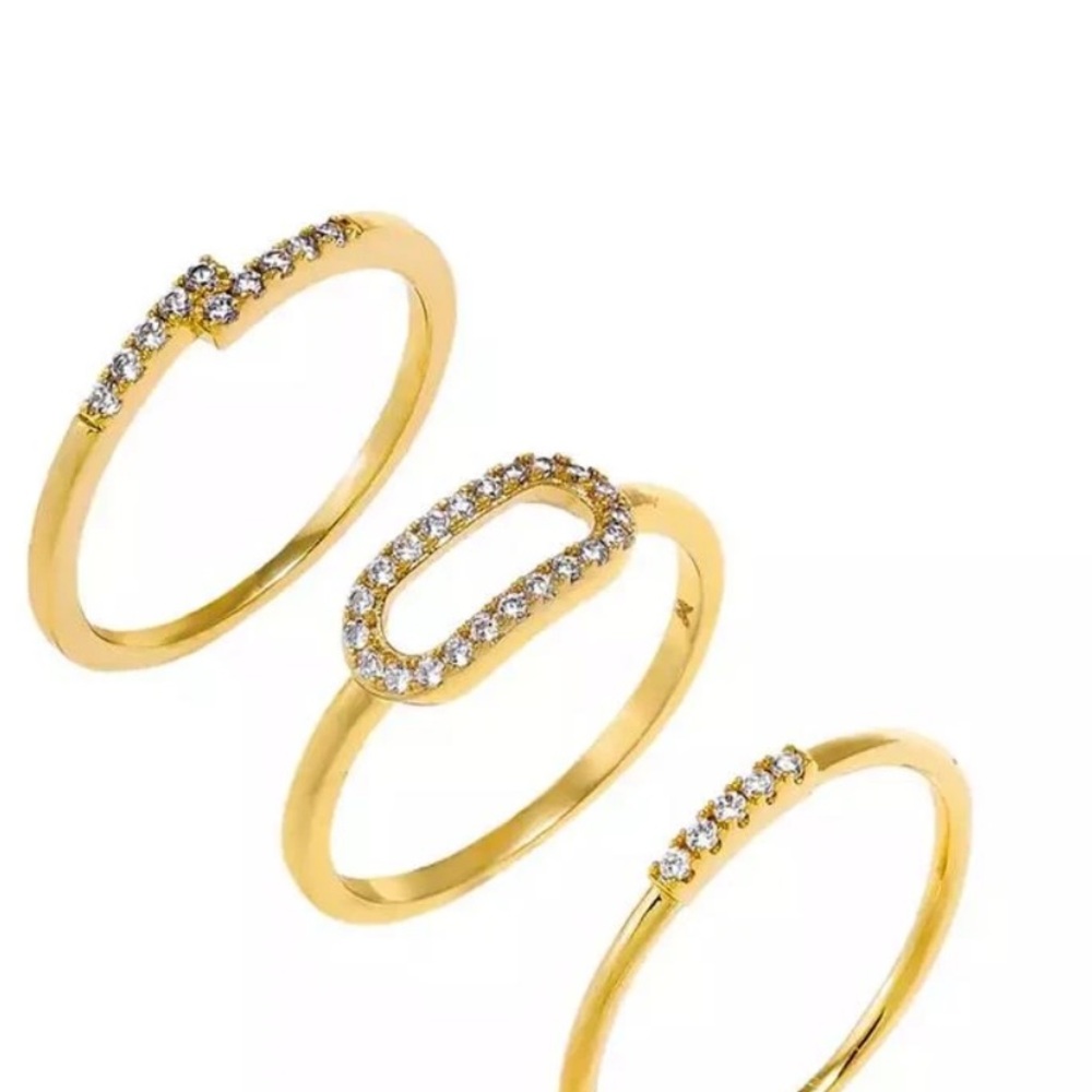 Adina Eden Gold and CZ Delicate Stackable Ring Trio NEW SIZE 7